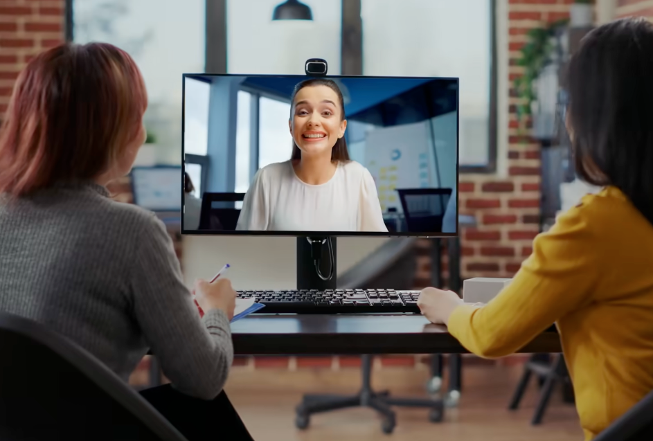 the picture-in-picture presentation mode with a person speaking alongside their slides could be inserted here to illustrate presentation mode.